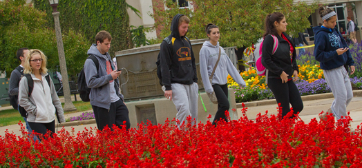 students walking on campus